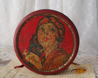 Vintage Tin Red and Gold Art Deco