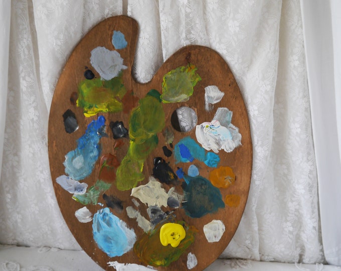 Vintage Artist Palette Painting Board With Paint Splashes Etsy