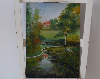 Vintage Garden Painting on Canvas Board