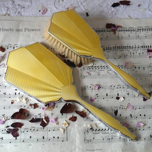 Vintage Chrome Mirror and Brush Set with Yellow Faux Enamel