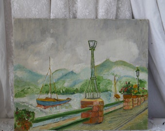Dipinto di paesaggio marino d'epoca
