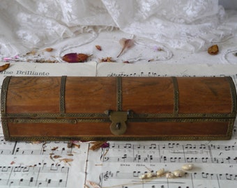 Vintage Wooden Box with Brass Decoration