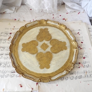 Vintage Florentine Tray Gold and Cream