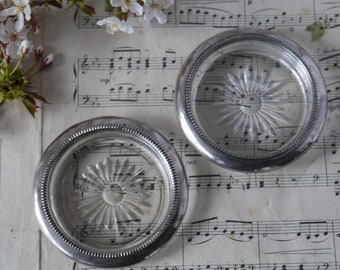 Pair of Silverplate and Glass Coasters