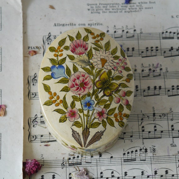 Vinatge Floral Paper Mache Box