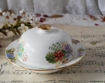Small Vintage Floral Butter Dish with Lid