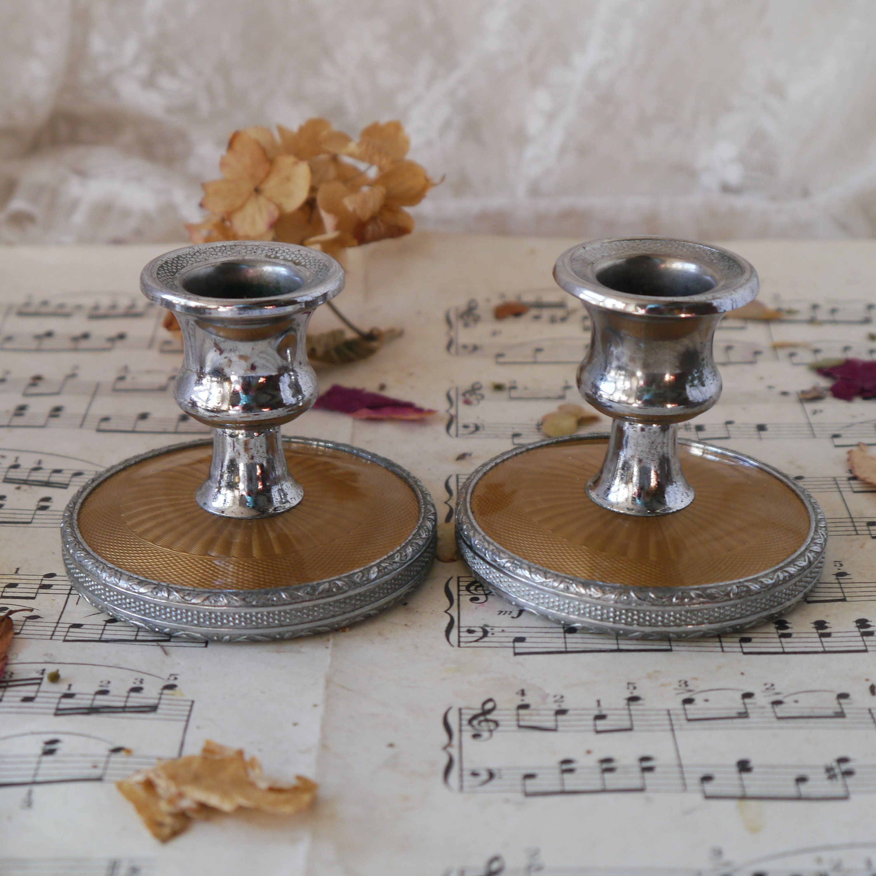 Pair of Vintage Candle Holders Art Deco Style