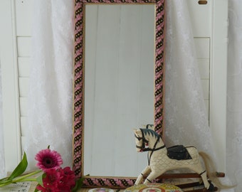 Small Vintage Painted Wall Mirror with Carved Design