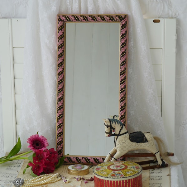 Small Vintage Painted Wall Mirror with Carved Design