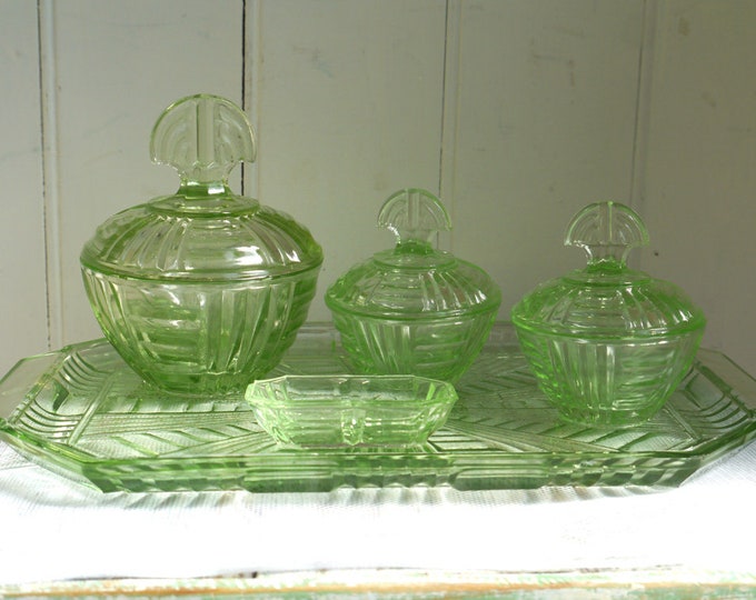 Vintage Glass Dressing Table Set in Green Art Decor Style Etsy