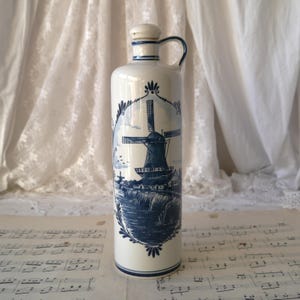 Vintage Delft Ceramic Bottle with Stopper