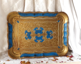Vintage Florentine Tray Gold and Blue