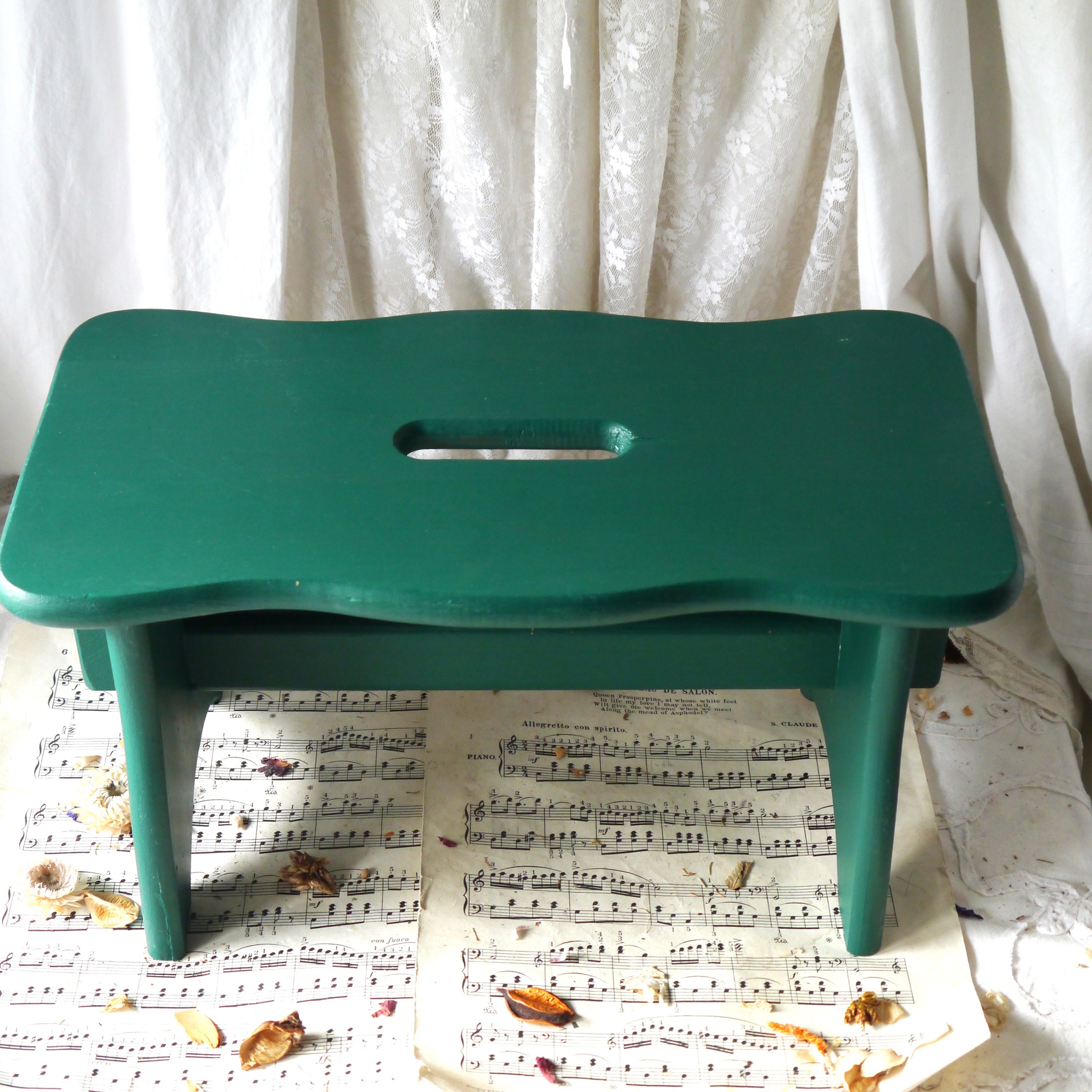 Small Green Painted Wooden Stool