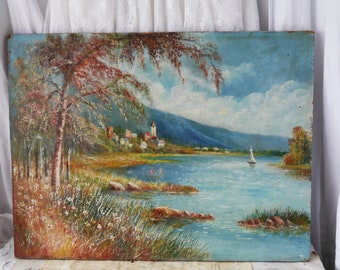 Lake Scene Oil Painting on Board