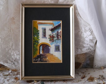 Mini Vintage Oil Painting Mediterranean Street View