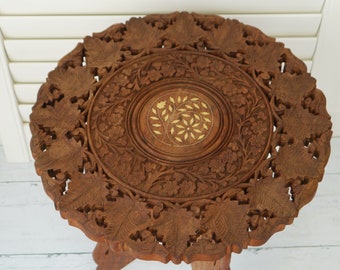 Vintage Carved Indian Wooden Table