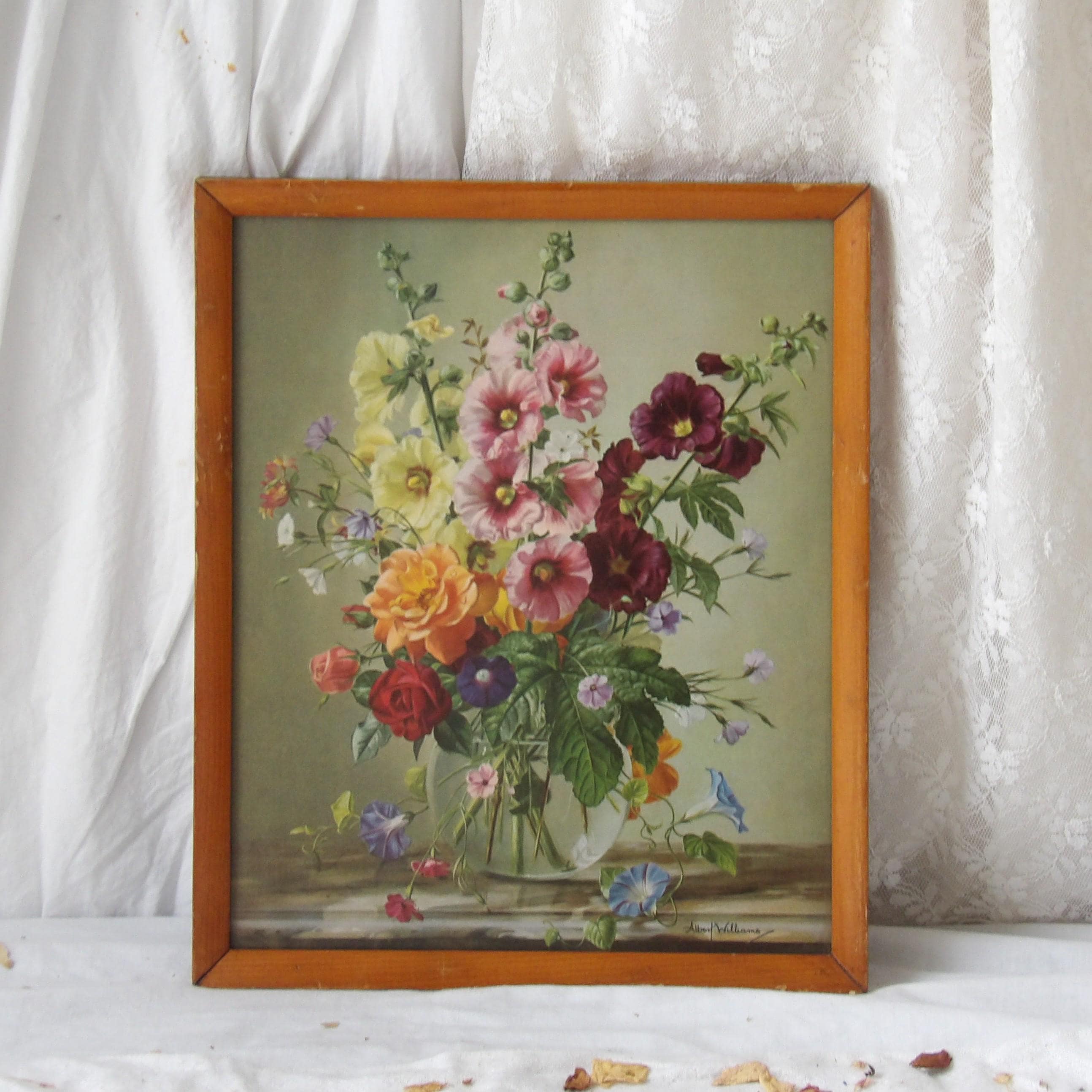 ヴィンテージ アルバートウイリアムス 絵画 額縁付き 静物画 花 薔薇 レトロ Albert williams - Etsy 日本