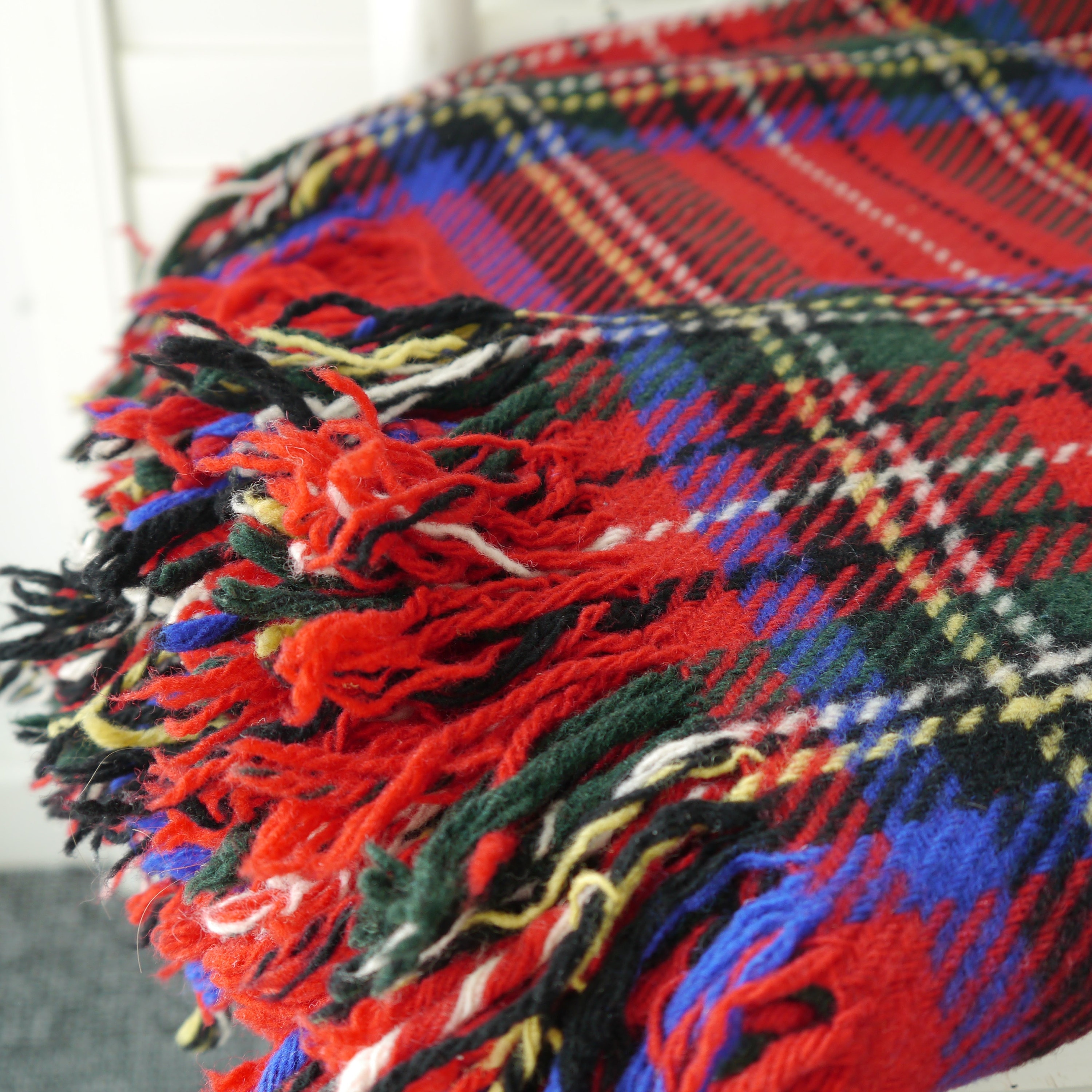 Vintage Red Tartan Wool Blanket with Fringe Etsy