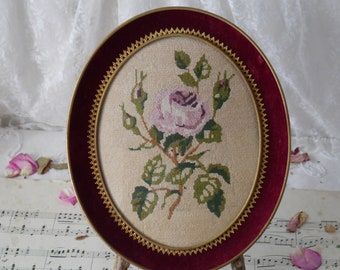 Vintage Framed Rose Tapestry