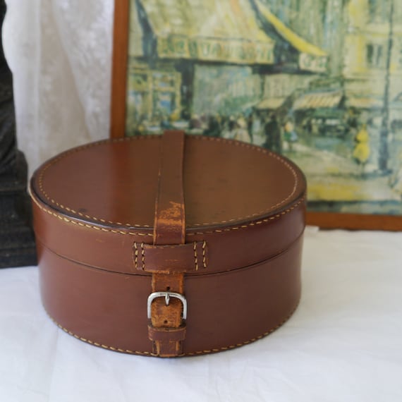 Vintage Leather Collar Case with Leather Strap and Chrome Buckle