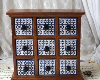 Vintage Wood and Ceramic Spice Drawers