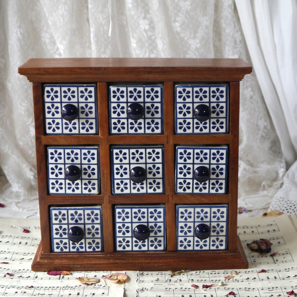 Vintage Wood and Ceramic Spice Drawers