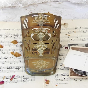 Portacartas plegable vintage de latón con diseño floral y caja para sellos