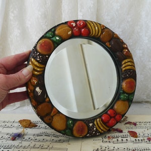 Small Vintage Plaster Wall Mirror with Decorative Fruit