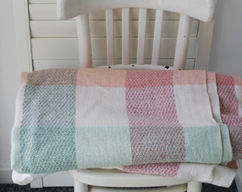 Vintage Blanket in Peach, Green and Red