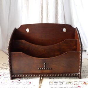Vintage Wooden Document Rack with Beading