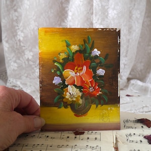 Mini Vintage Blumen Ölgemälde auf Karton