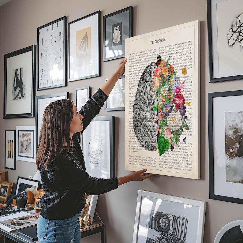 Brain Art Anatomy with Flowers Print
