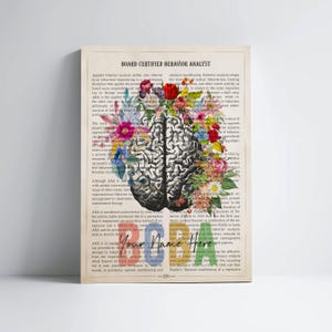 Personalized Board Certified Behavior Analyst Cerebrum Flower Print for BCBA Graduation Gift For Mental Health Professional Office Decor
