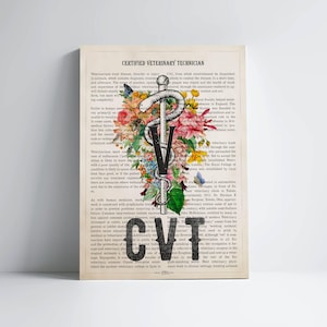 CVT with Flowers Print, Certified Veterinary Technician Gift, Gifts for CVT Graduation, Veterinary Clinic Medical Decor