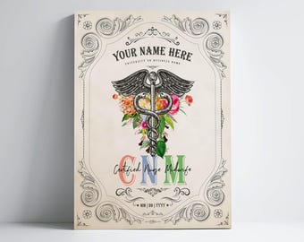 Personalized CNM Caduceus Flower Print for Certified Nurse Midwife Graduation Gift for Healthcare Professional Office Decor