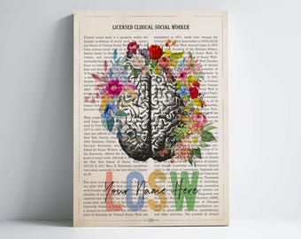 Personalized LCSW Print for Licensed Clinical Social Workers Custom Mental Health Counselor Gift Brain Wall Art