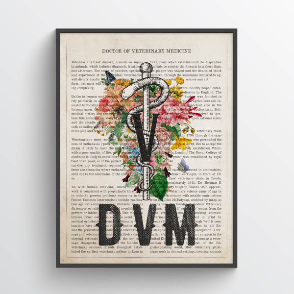 DVM with Flowers Print, Doctor of Veterinary Medicine Gift, VMD Graduation, Veterinarian present, Veterinary Surgeon medical Decor