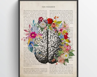 Impresión de anatomía de la flor del cerebro, Psicología, Regalo de neurólogo, Idea de regalo de psicólogo, Cartel médico, Escuela de medicina, Decoración médica, Arte cerebral