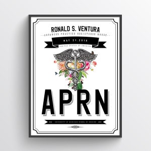May include: A black and white printable poster with a floral design and the text "Ronald S. Ventura, Advanced Practice Registered Nurse, May 21, 2019, United States of America, APRN, University of Michigan School of Nursing."