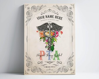 Personalized PTA Caduceus Flower Print for Physical Therapist Assistant Graduation Gift for Healthcare Professional Office Decor