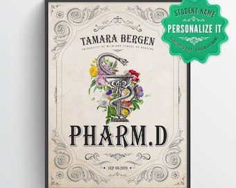 Personalized Doctor of Pharmacy Graduation Gift, PharmD Gift, PharmD Student Gift idea, Custom Pharmacist Art, Pharmacy Art
