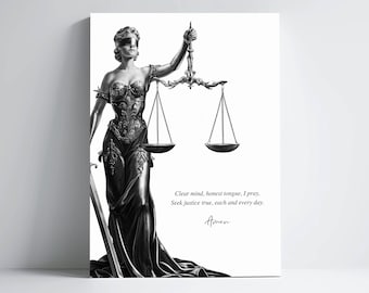 Lawyer Prayer, Law Student Gift, Scales of Justice, Law Office Decor, Inspirational Wall Art for Lawyers, Lady Justice Art, Law Firm Decor