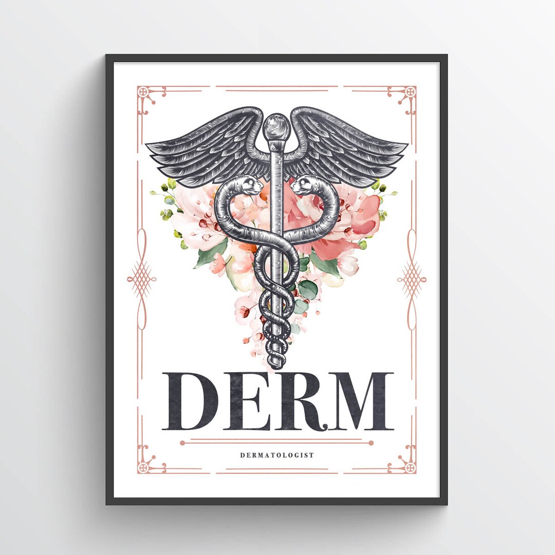 DERM With Flowers Print, Dermatologist Gift, Dermatology Wall Art Decor