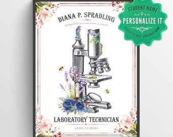 Custom Microscope Graduation Print, Medical, Science and Biology,  Doctors Office, Gifts For Laboratory Technician, Microbiologist Wall Art