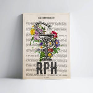 RPH with Flowers Print, Registered Pharmacist Gift, Gifts for Registered Pharmacist Graduation, Pharmacy Decor,  RPH Student Gift