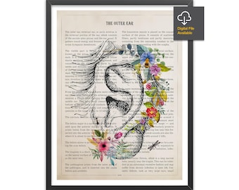 Outer Ear Anatomy Flower Print, Gift for Audiologist, Hearing Doctor,  ENT Student Graduation Poster, Ear Nose Throat Doctor Medical Decor