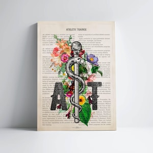 AT With Flowers Print, Athletic Trainer Gift, Gifts for AT Graduation, Sports Medicine & Certified Licensed Health Care Provider Decor