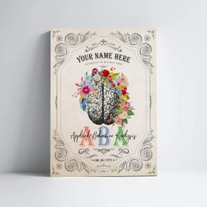 Personalized ABA Cerebrum Flower Print for Applied Behavior Analysis Graduation Gift for Mental Healthcare Professional Office Decor