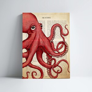 Octopus Print, Ocean Wall Art, Sea life Dictionary page, Bathroom Decor, Octopus Home Decor, Bathroom prints, Funny Animal Print