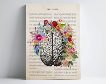 Brain Art Flower Anatomy Print, Psychology, Neurologist Gift ...